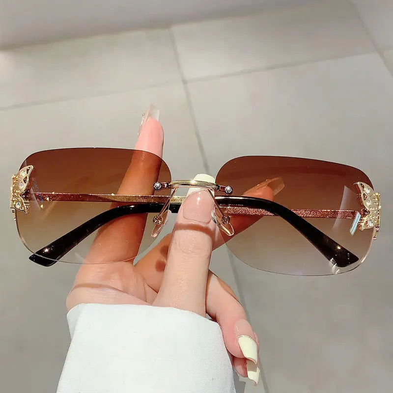 Frameless rectangular butterfly retro women's internet famous street photography diamond studded sunglasses eprolo