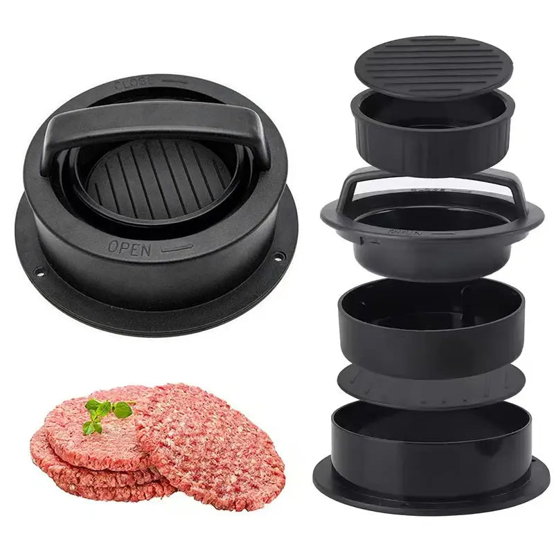 3-in-1 Manual Kitchen Gadget: Hamburger Patty, Round Beef Burger & Meatball Press. eprolo