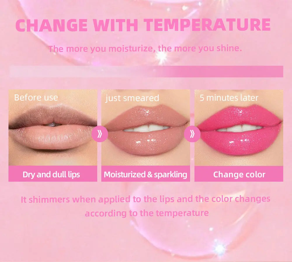 Hydrating Color Changing Lip Gloss Sparkling Shimmer Lip Oil Plumping Liquid Lipstick eprolo