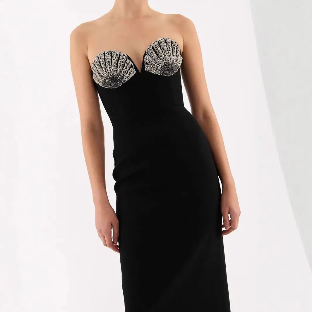 Bandage dress sexy diamond-encrusted strapless evening gown high-end light-luxury and niche evening dress eprolo