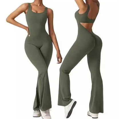 Women's sleeveless flared jumpsuit sexy backless vest tight fitting hip lifting yoga jumpsuit eprolo