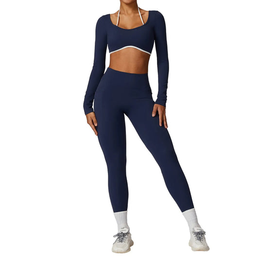 Color blocked back yoga suit set tight fitting sports and fitness suit for women eprolo