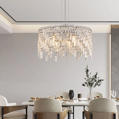 Deluxe round silver crystal chandelier, modern rectangular chandelier (excluding light bulbs) eprolo