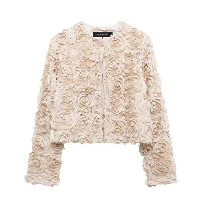 Fashionable temperament round neck long sleeved three-dimensional flower jacket for women eprolo