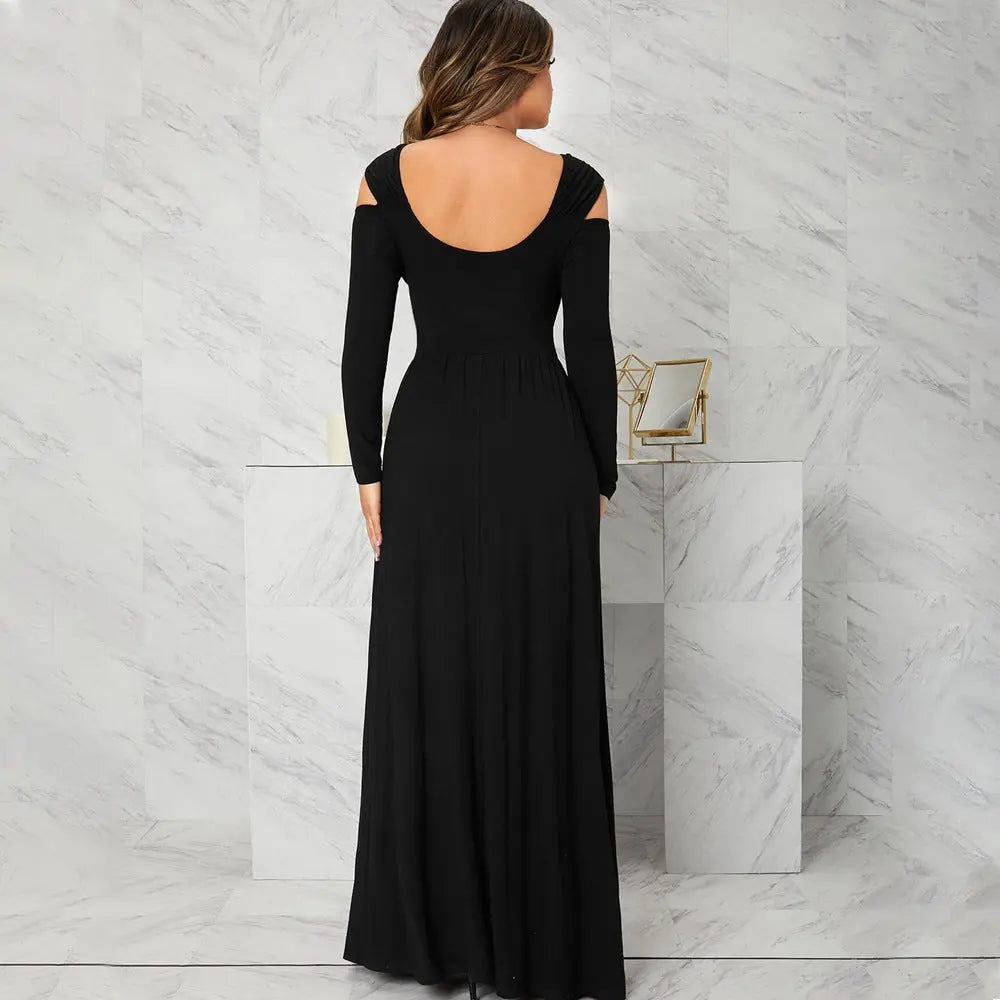 European and American women's dress with elegant temperament V-neck slit long skirt eprolo