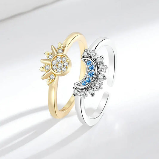 European and American personality simple design sun and moon folding ring female couple ring eprolo