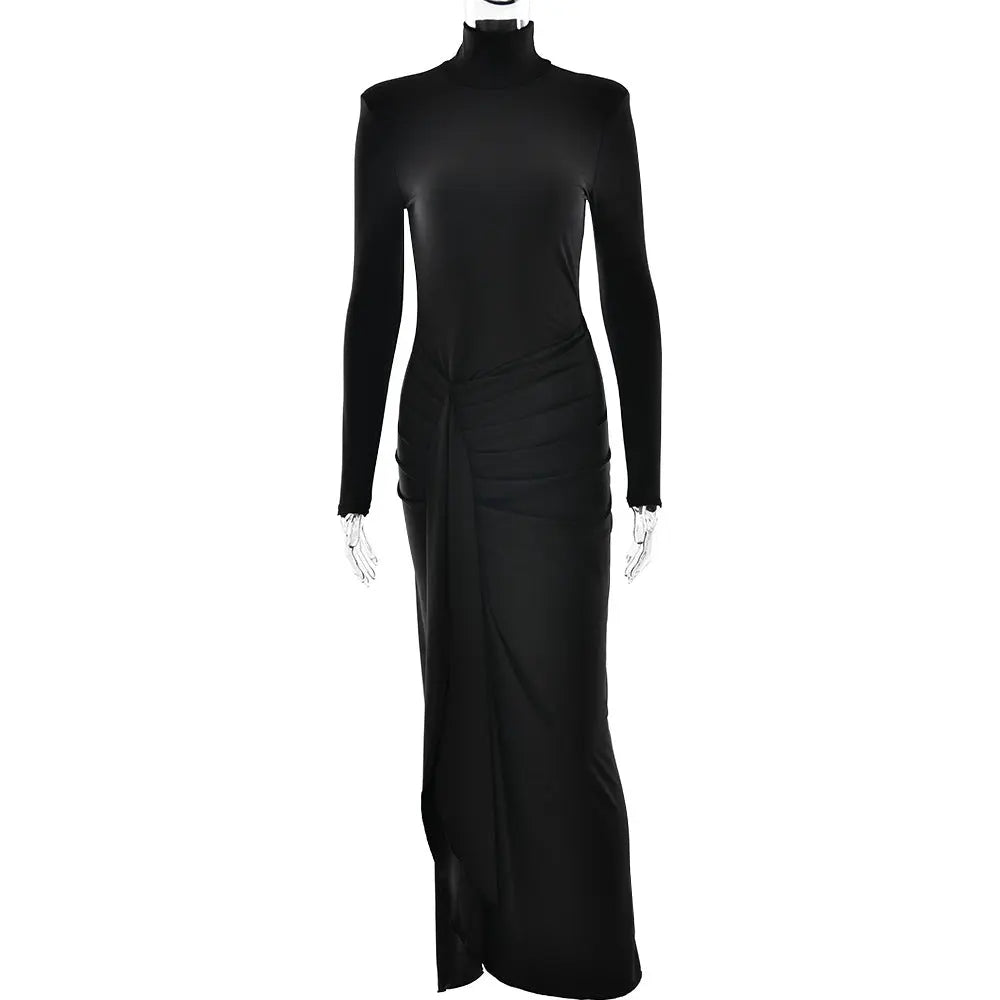 Autumn and winter fashionable and sexy high slit strap wrapped long skirt new spicy girl high neck slim fit dress eprolo