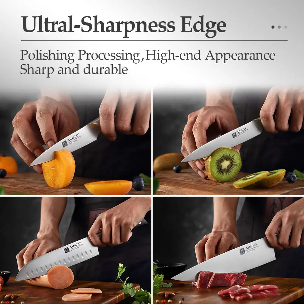 XINZUO Kitchen Tools 6 PCS Kitchen Knife Set of Utility Cleaver Chef Bread Knife High Carbon German Stainless Steel Knives sets eprolo