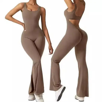 Women's sleeveless flared jumpsuit sexy backless vest tight fitting hip lifting yoga jumpsuit eprolo