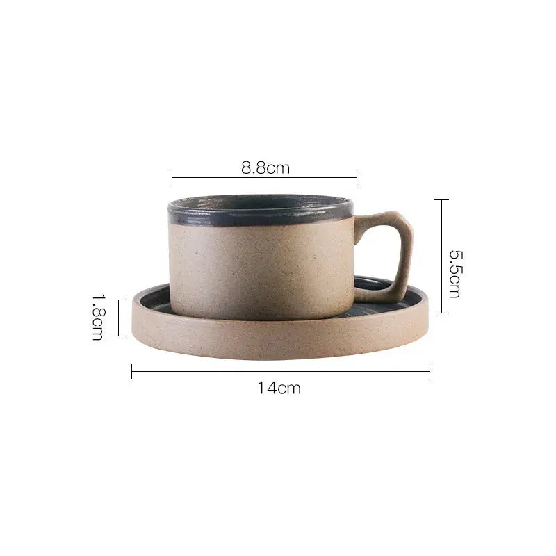 Coarse pottery coffee cup and plate set creative handmade retro coffee cup artistic cup plate milk cup eprolo