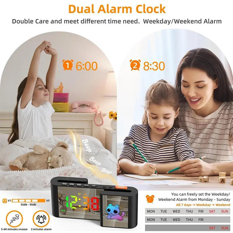 Creative S-shaped Dual-Screen RGB Colorful Alarm Clock, Adorable Cartoon Night Light Electronic Clock eprolo