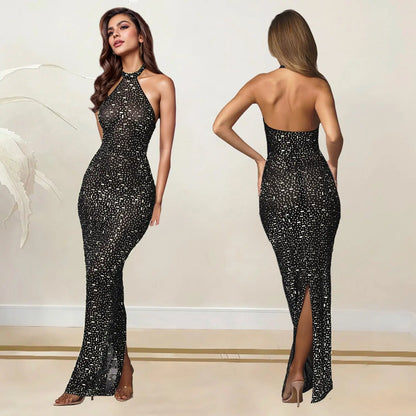 European and American Fashion Women's Hot Diamond Slimming Sexy Hanging Neck Dress eprolo