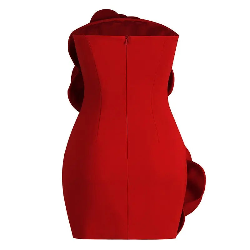 Red strapless skirt three-dimensional flower dress eprolo