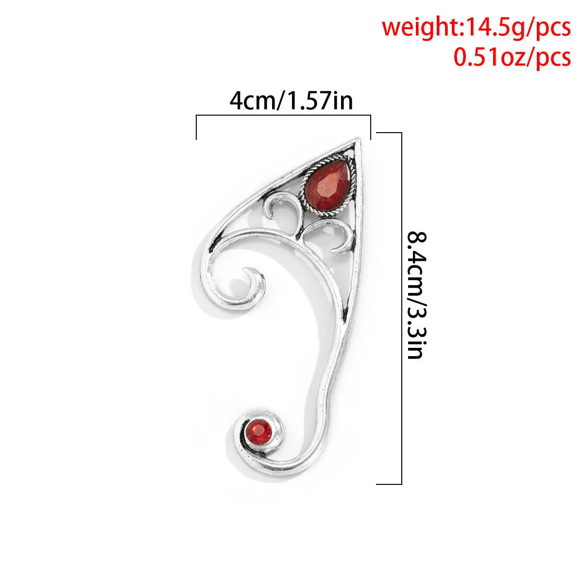 Retro red gemstone outline alloy ear hook clip, personalized hollow out ear hole free Halloween ear accessory eprolo