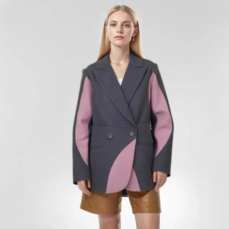 Irregular contrasting color splicing design feminine style suit loose and casual silhouette suit jacket eprolo