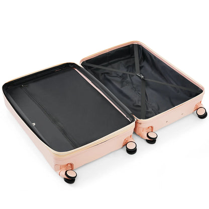 3-piece luggage set, 20 inches, ABS hard shell luggage with USB port and cup holder rotating wheel, pink color eprolo