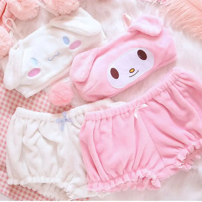 Soft and adorable, the Anime Melody Kwaii Velvet Tube Top Panties Set features cute long ear doggy designs for women.