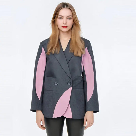 Irregular contrasting color splicing design feminine style suit loose and casual silhouette suit jacket eprolo