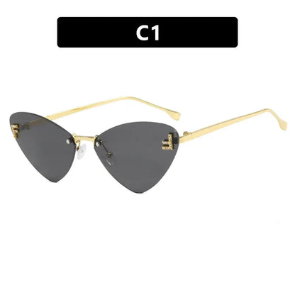 Advanced frameless triangle cat eye women's letter F sunglasses, sunscreen sunglasses, trendy casual sunglasses eprolo