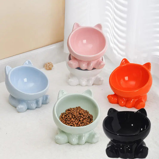 Ceramic Cat Bowl Cat Bowl Cat Food Bowl Neck Guard Oblique Mouth Dog Blue Strawberry