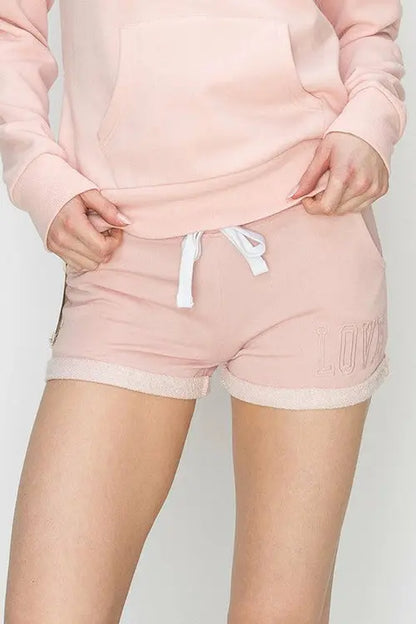 Love Embroidery French Terry Basic Shorts Pink Bearberry