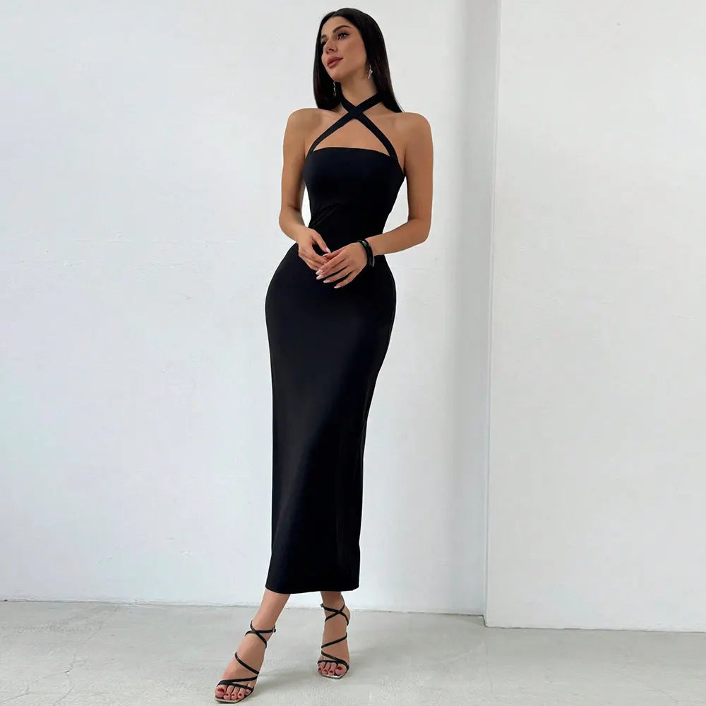 European and American French slim fit backless sleeveless long dress for women eprolo