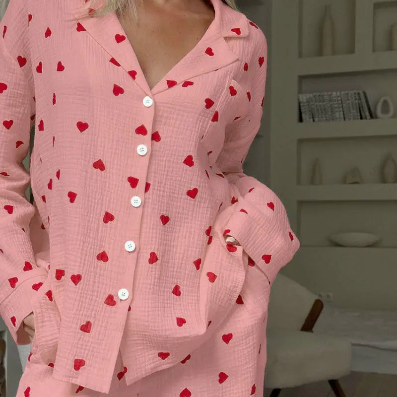 Love printed comfortable long sleeved long pants sleepwear two-piece set for women's home wear eprolo