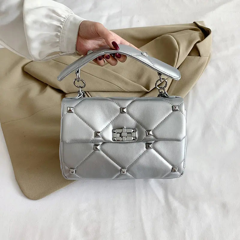 Popular New Texture Handbag Women's Bag Rivet Bag Summer Rhombus Chain Small Square Bag eprolo