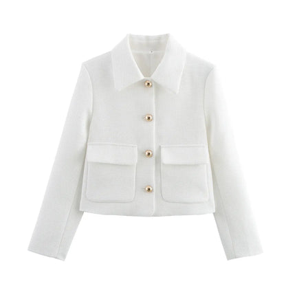 Fashionable small fragrant style solid color long sleeved jacket jacket top eprolo