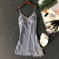 Women's Sexy Lingerie Silk Nightgown Summer Dress Lace Night Dress Sleepwear Babydoll Nightie Satin Homewear Chest Pad Nightwear eprolo