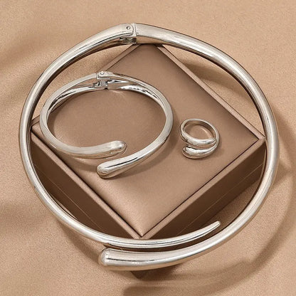 Simple heavy metal temperament geometric circular smooth surface women's collar bracelet ring jewelry eprolo