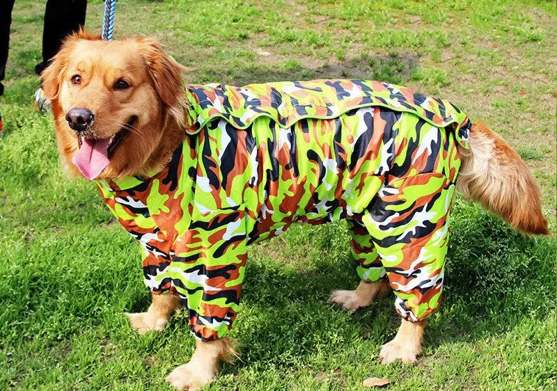 Pet dog raincoat, dog clothing processing, clothing and clothing, big dog raincoat, four legged golden fur, large dog eprolo