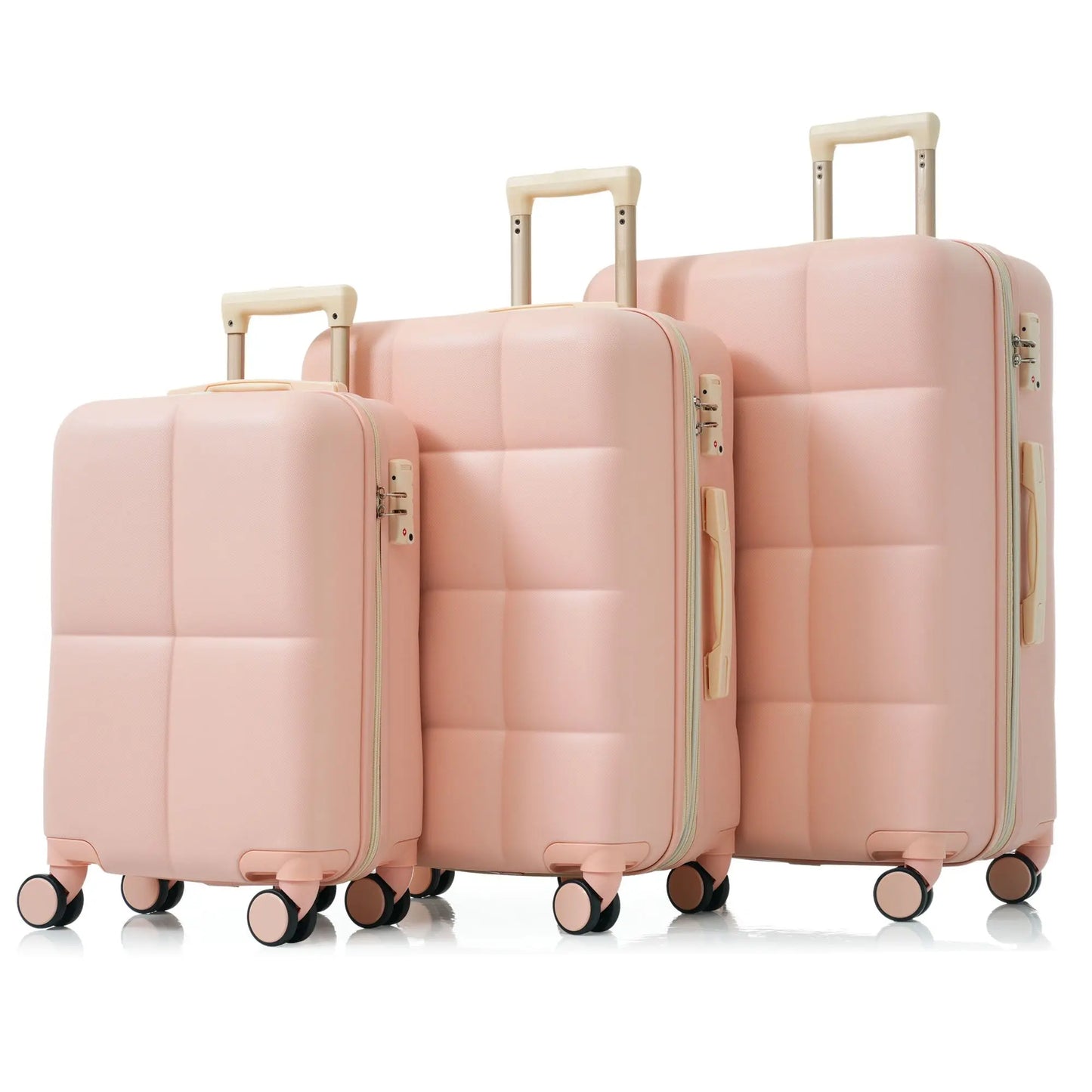 3-piece luggage set, 20 inches, ABS hard shell luggage with USB port and cup holder rotating wheel, pink color eprolo