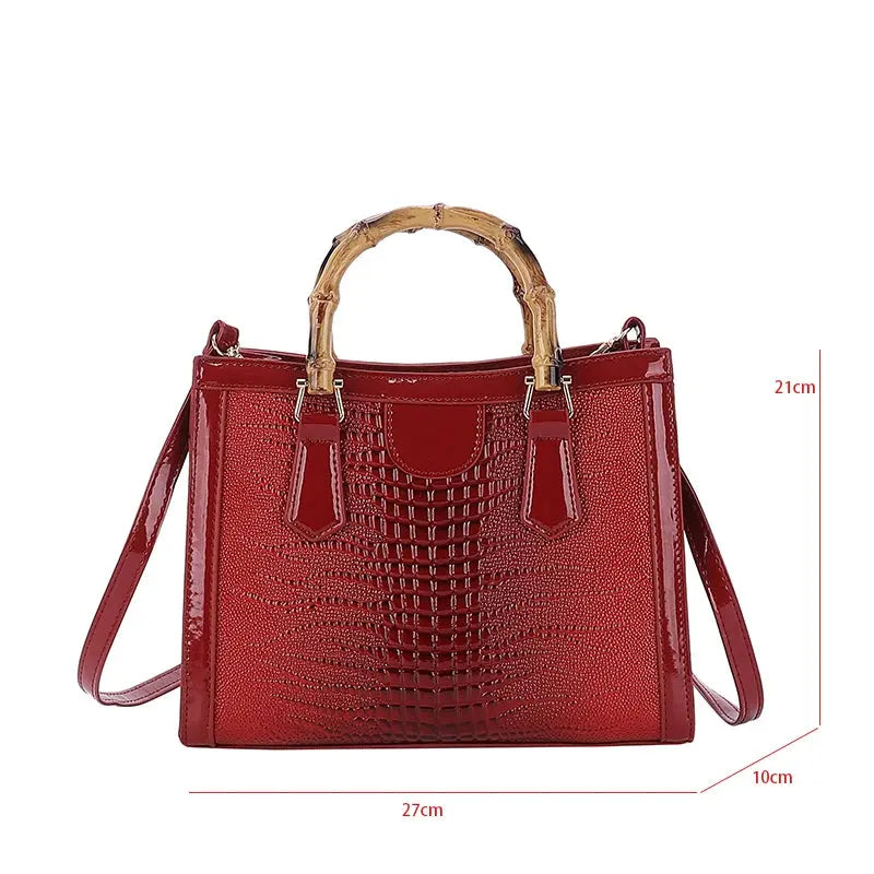 High Quality Leather Shoulder Bag For Women Luxury Alligator Handbag Designer Women Bag Retro Bamboo Handle Tote Bag Female eprolo