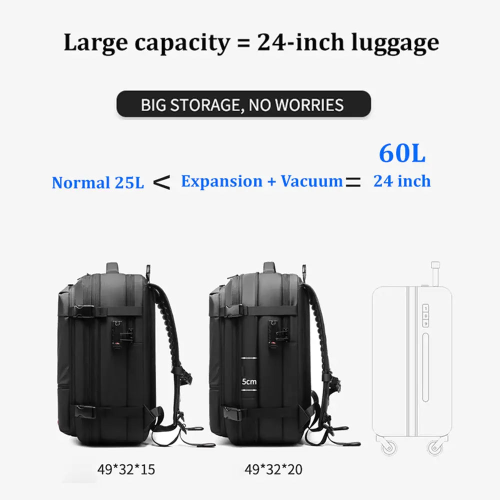 Expandable Waterproof Travel Backpacks Men Business Laptop Backpack With Valve Vacuum Compression Backpack eprolo