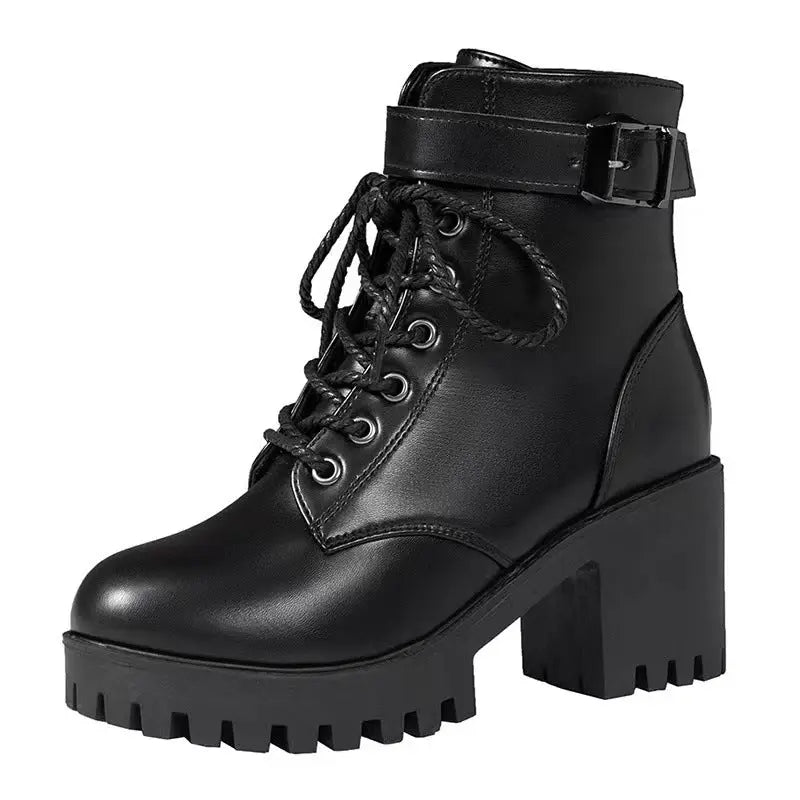 Lace up round toe buckle with thick sole short tube women's fashionable Martin boots eprolo