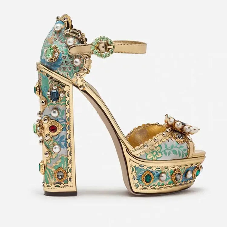 Plus Size Heel Water Block Heel Baroque Fish Mouth Women's Sandals eprolo