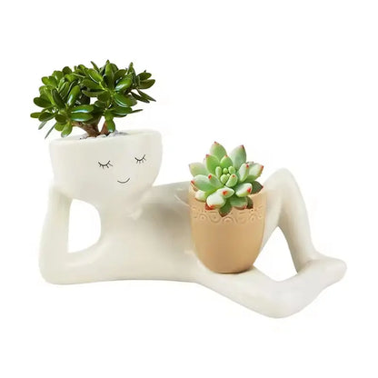 Funny Resin Succulent Pot: Relaxing - pose Figure with Pot Planter, Drainage Hole, Ideal for Succulents and Cacti eprolo