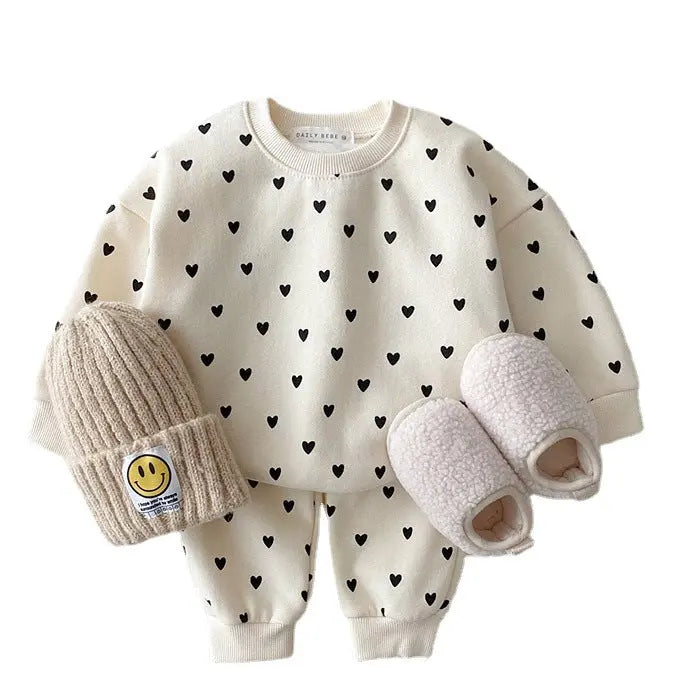 ins Infant children's clothing pure cotton sweater casual suit spring girls net red foreign love two-piece suit eprolo