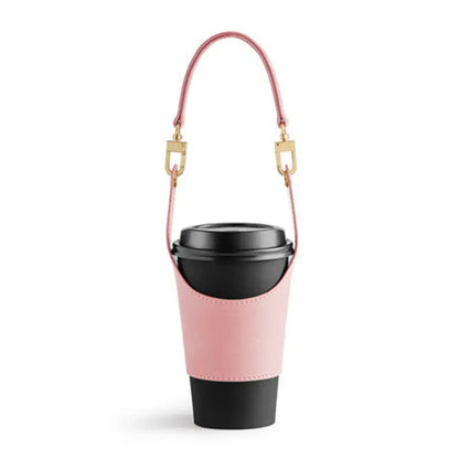 Adjustable PU leather hand cup holder Portable milk tea cup heat insulation hand bag European style cup holder eprolo