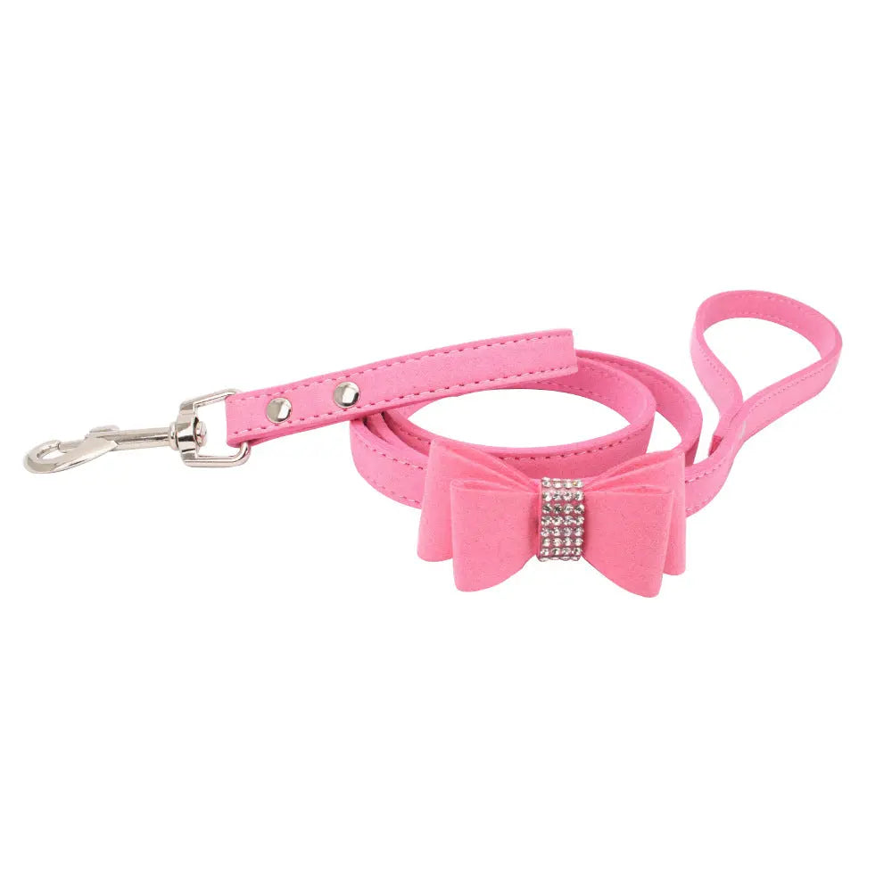 Sparkling rhinestone bow pet chest strap, rhinestone dog chest strap, suede microfiber dog chain pet supplies eprolo