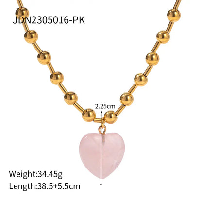 Round bead transparent heart pendant necklace for girls simple bead design niche women eprolo