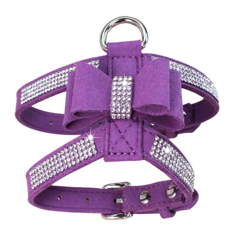 Sparkling rhinestone bow pet chest strap, rhinestone dog chest strap, suede microfiber dog chain pet supplies eprolo