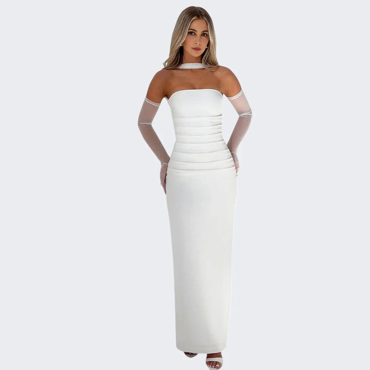 Fashionable and sexy strapless dress with mesh sleeves for women eprolo