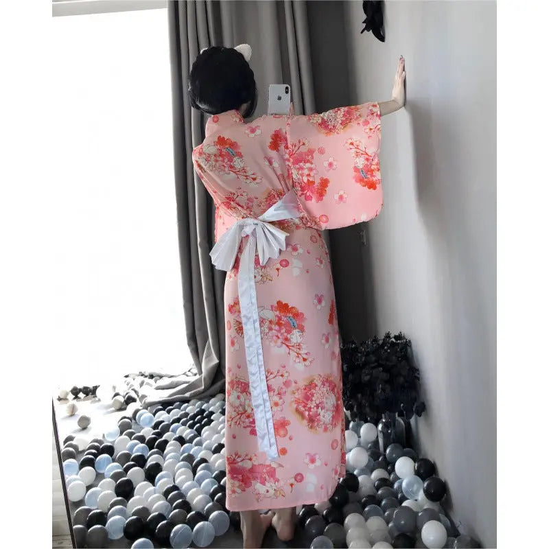 Sexy Underwear Japanese Kimono Long Cat Sexy Pajamas Tempt Women's Chiffon eprolo