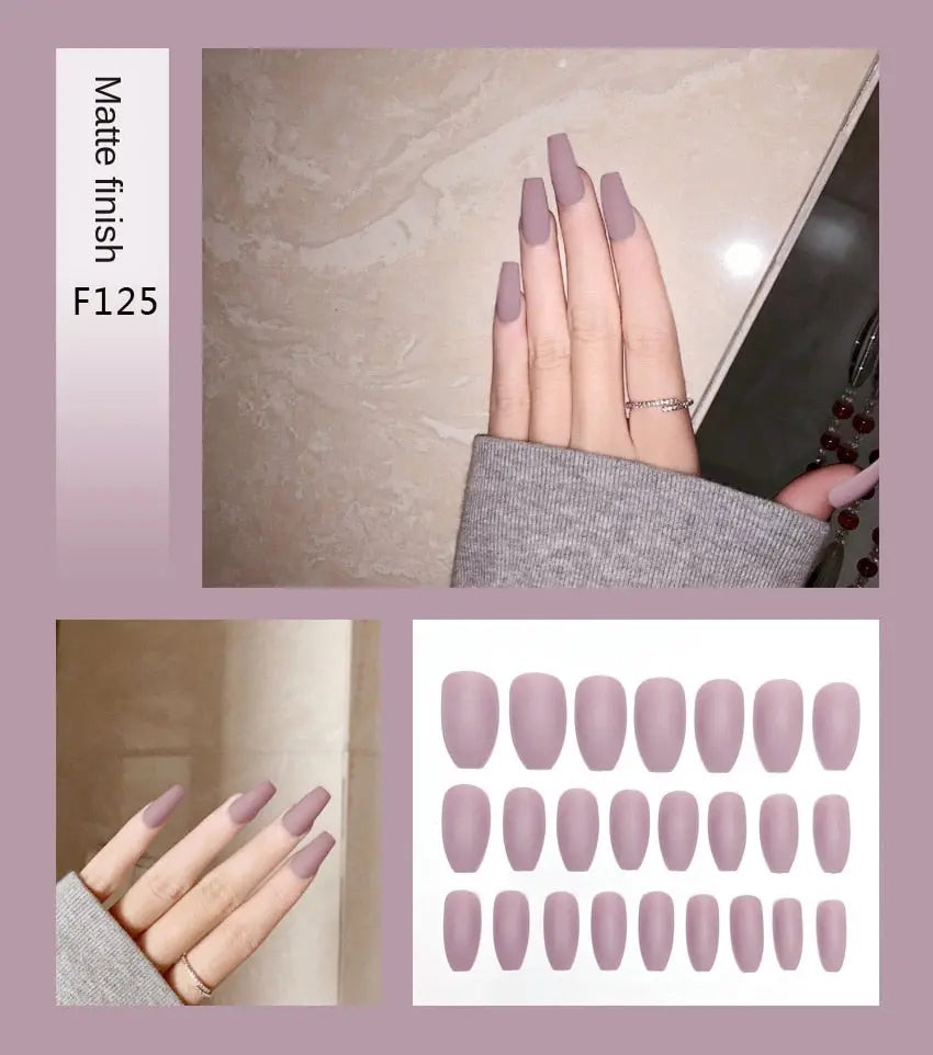 Nail Art Fake Nails Stiletto Tips Clear Press on Long False with Glue Coffin Stick Display Full Cover Artificial Designs Matte eprolo