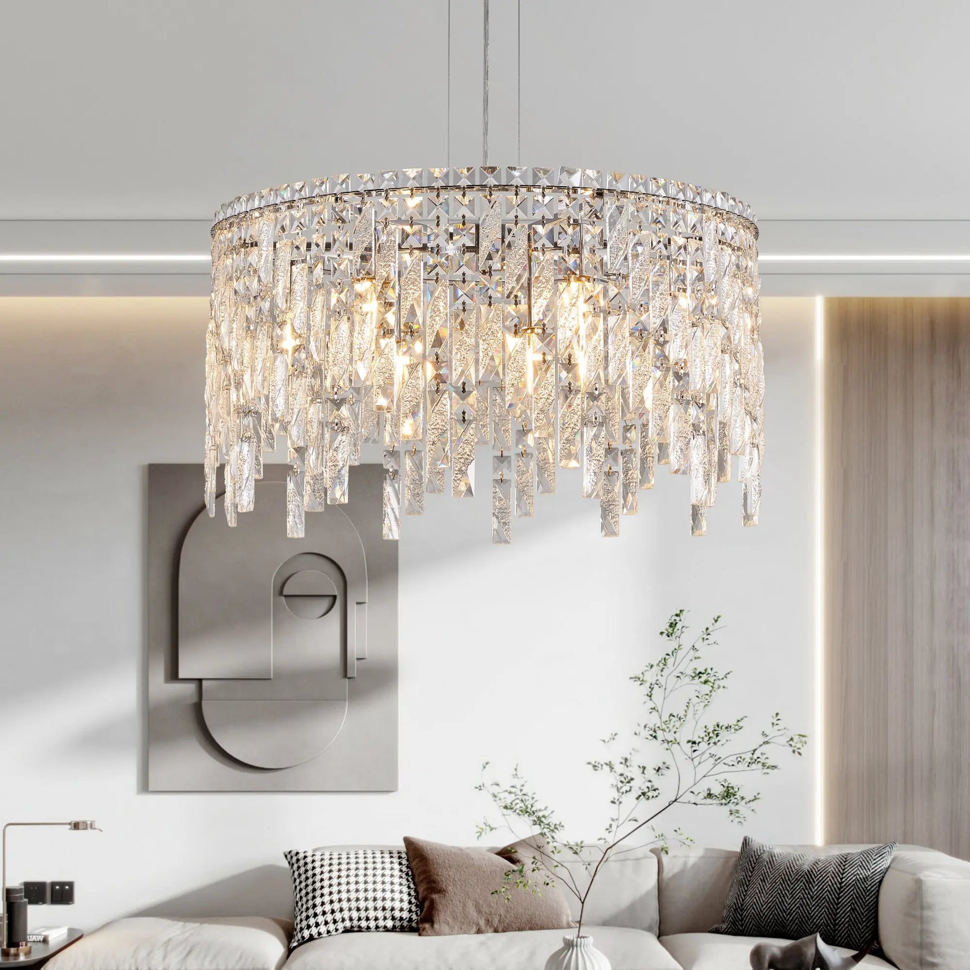 Deluxe round silver crystal chandelier, modern rectangular chandelier (excluding light bulbs) eprolo