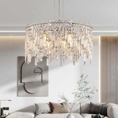 Deluxe round silver crystal chandelier, modern rectangular chandelier (excluding light bulbs) eprolo