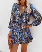 Spring and summer long sleeved V-neck fashionable printed waist cinching dress eprolo