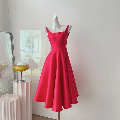 Tight waist slimming rose red small dress with suspender dress eprolo